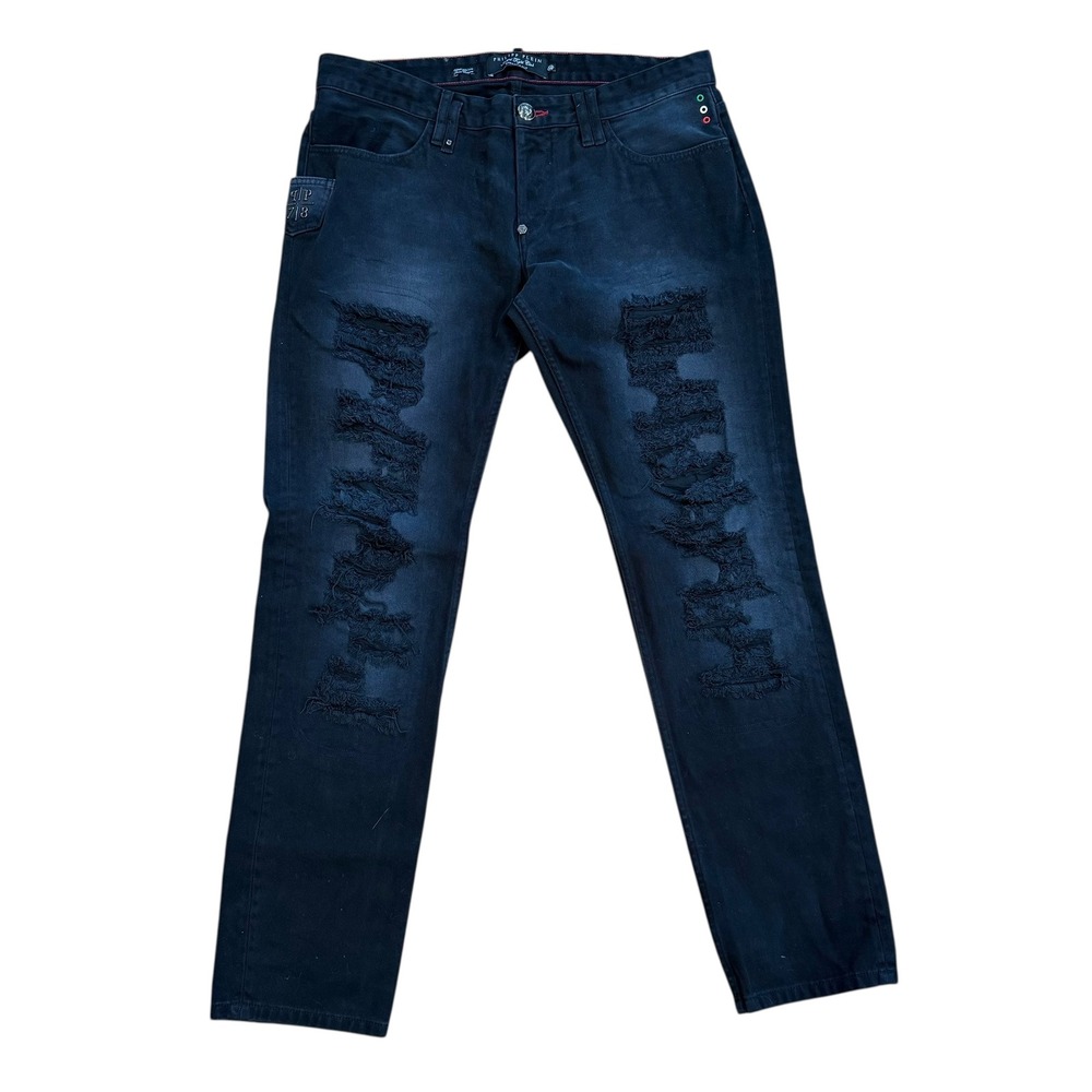 Philipp Plein Mens Black Distressed Straight Cut Jeans Size‎ 38 SS16